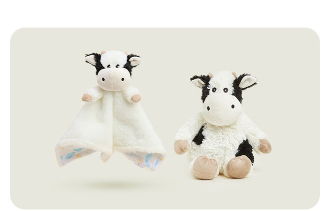 Black & White Cow Lovey Blanket Warmies and Cow Warmies. Shop Now.