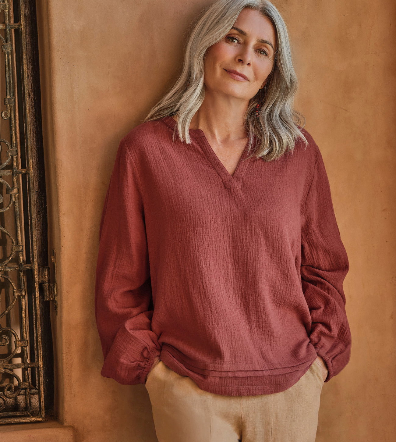 Double Cloth Notch Neck Top