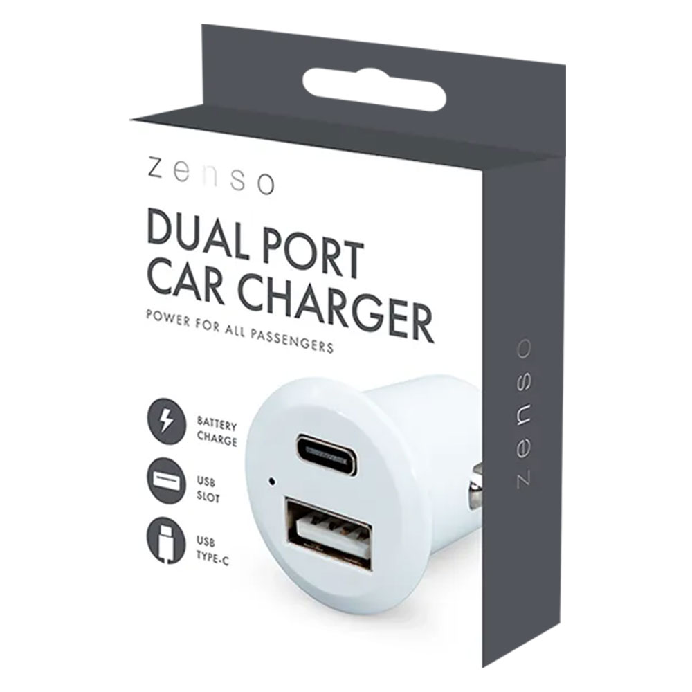 Zenso In-Car USB Charger USB Type C  and USB A - White - £6.29 delivered