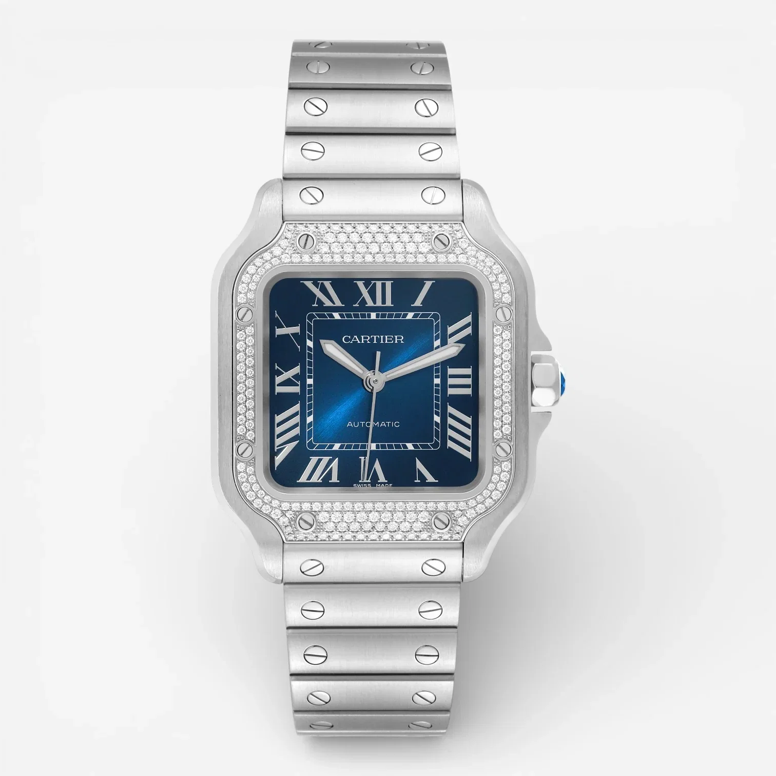 Image of Cartier Santos Medium Steel Diamond Automatic Unisex Watch W4SA0006