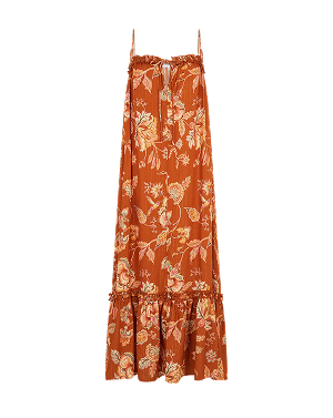 Sleeveless Floral Shimmer Maxi Dress Orange