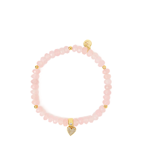 14ct Gold-Plated Healing Stone Bead Charm Bracelet Pink