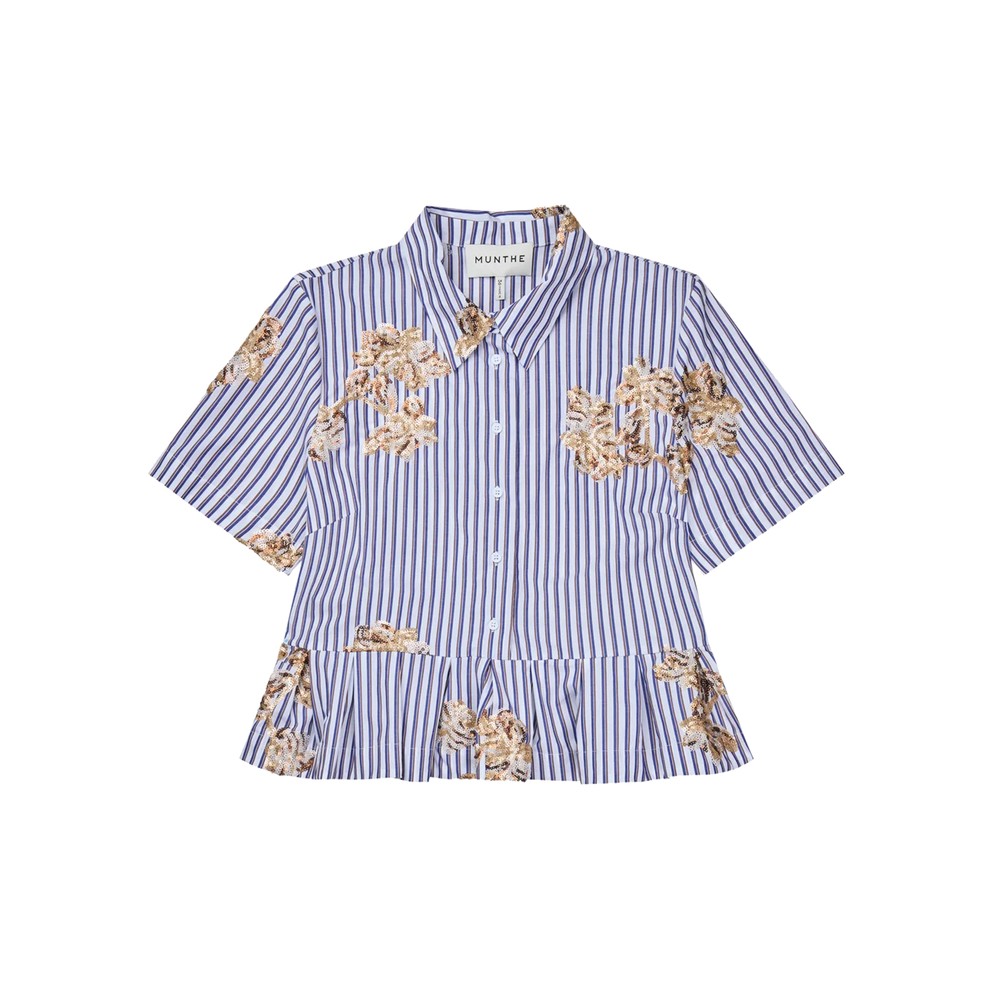 Image of Nuriana Embellished Shirt - White Stripe