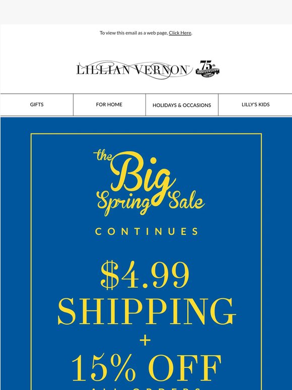 15% off + $4.99 shipping - the savings continue