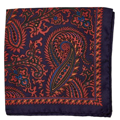 Image of Sovereign Grade 100% Silk Large Paisley Navy Pocket Square