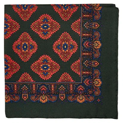 Image of Sovereign Grade 100% Silk Large Medallion Green Pocket Square