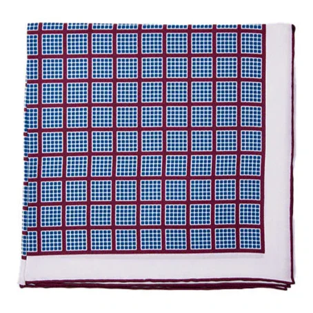 Image of Sovereign Grade White/Burgundy Quadrant Pocket Square