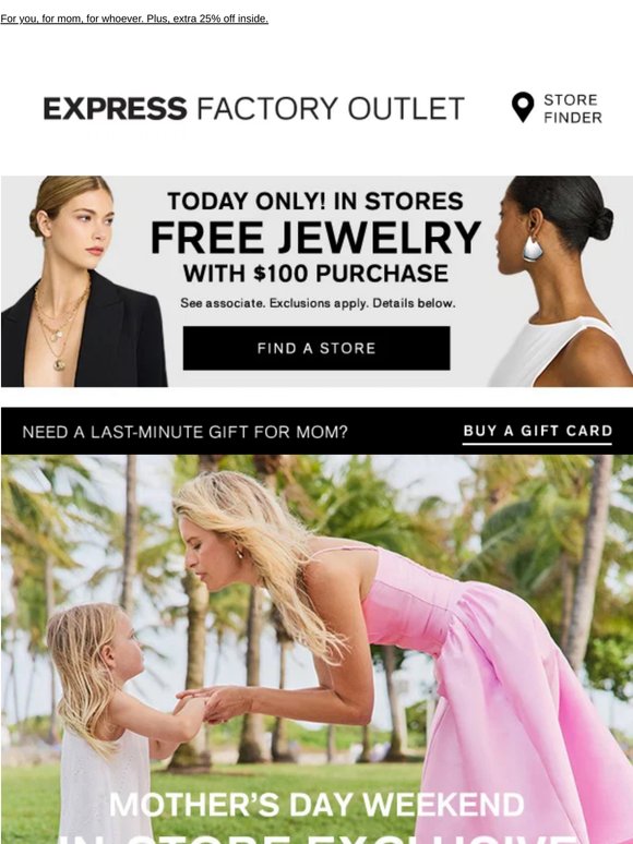 TODAY ONLY! FREE jewelry in stores with $100 purchase