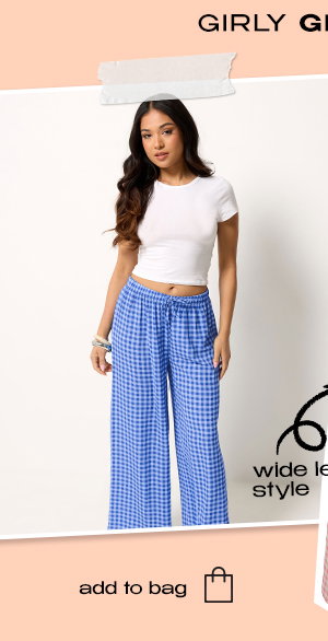 Blue Gingham Wide Leg Trousers