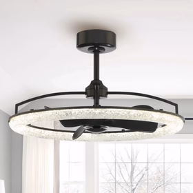 Perimost 32 Inch Black Downrod Mount Luxury Fandelier with Light and Remote Control
