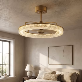 Perimost 32 Inch Electroplated Golden Downrod Mount Luxury Fandelier with Light and Remote Control