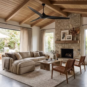 100 Inch Simon Black IP44 Outdoor Downrod Mount Ceiling Fan with Remote Control