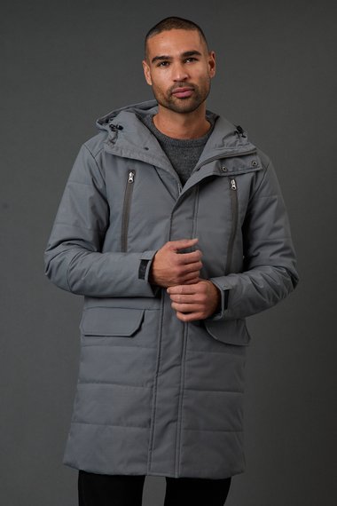 Grey Quilted Long Coat