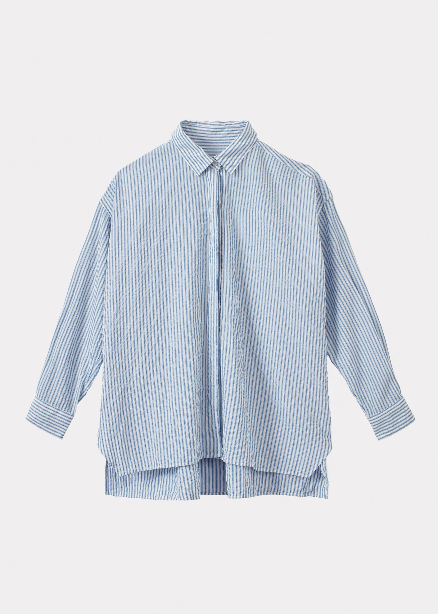 Image of WOMEN'S A-LINE SHIRT - NAVY BLUE STRIPE