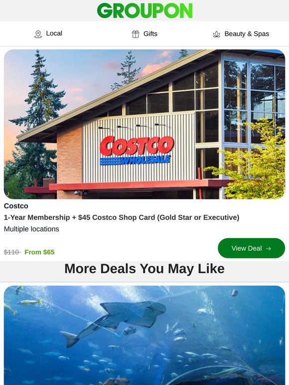 Costco Membership + $45 Shop Card from $65