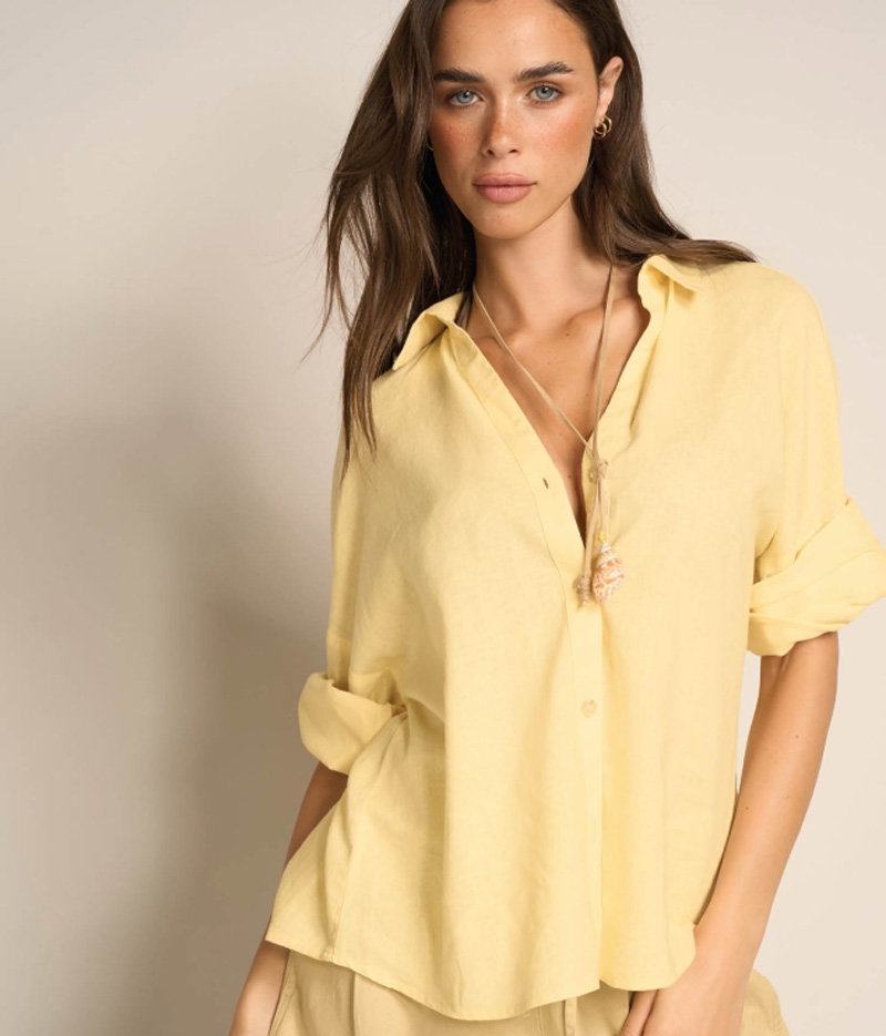 Camicia Over Manica 3/4 Con Lino
