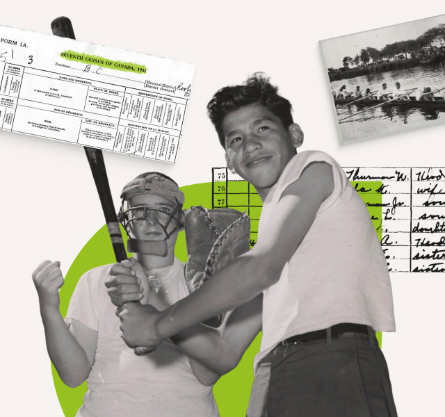 Picture of two kids playing baseball in the midst of Ancestry records