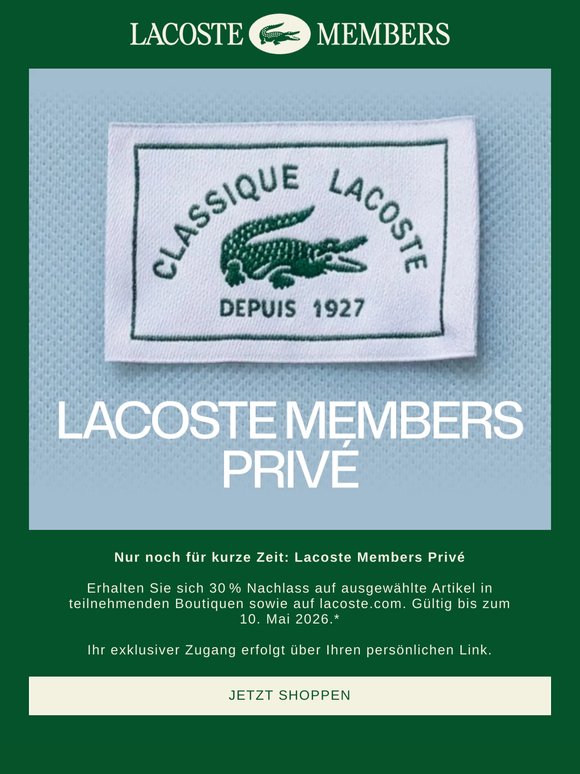 Nur noch wenige Tage: Lacoste Members Privé