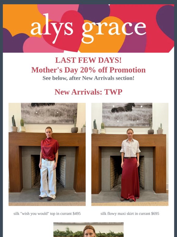 New: Apiece Apart, Frank & Eileen, TWP, Mother, Oh My Mahjong! PLUS Last 2 Days! 20% off for Mom's Day -- thru May 10th* (*Exclusions apply)!