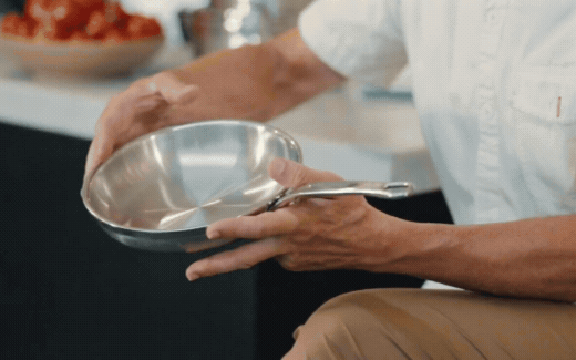 Motion image: Features Chef Matthew Accarrino bringing attention to the beautifully sealed rims of ProBond cookware.