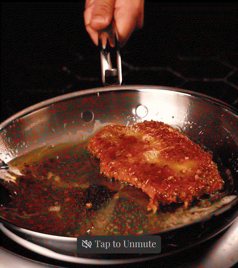 GIF: Cooking pork chop using the Hestan ProBond Luxe skillet
