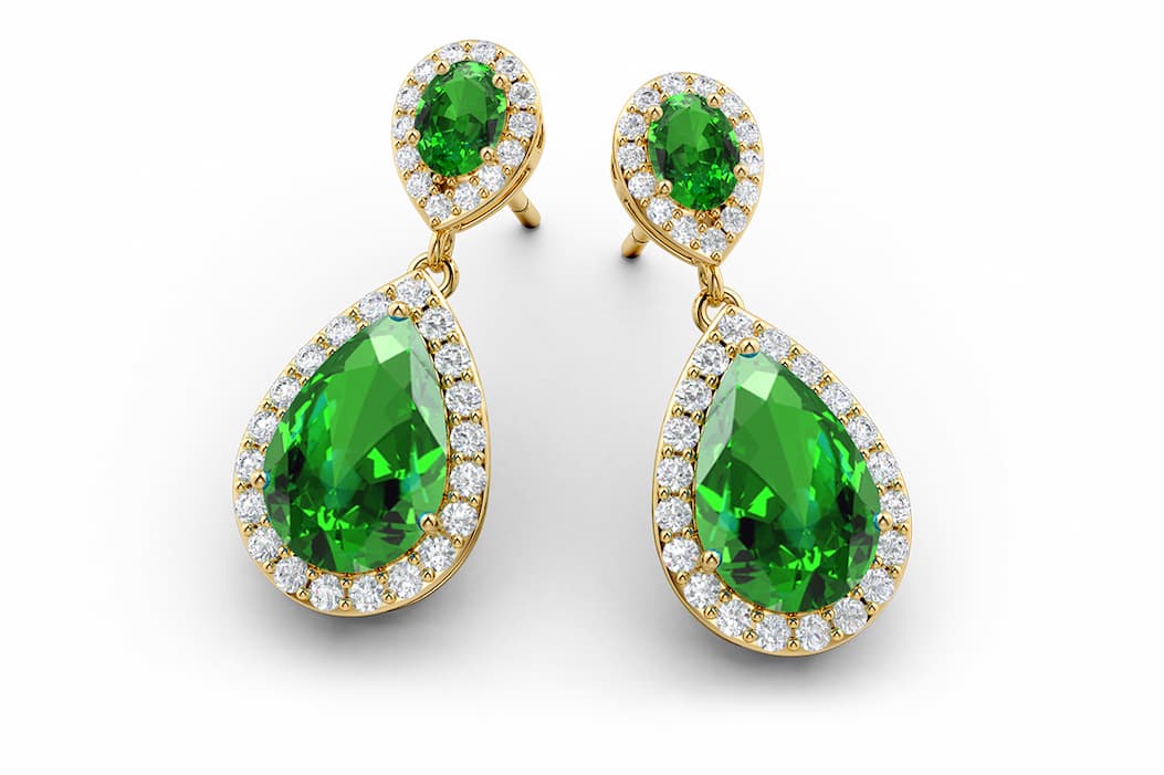 Lab Emerald Halo Drop Earrings