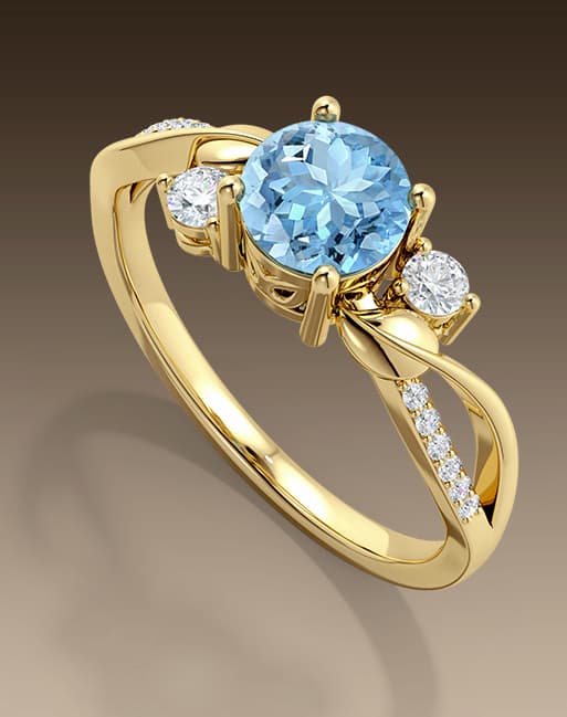 Aquamarine and Diamond Twisted Vine Ring