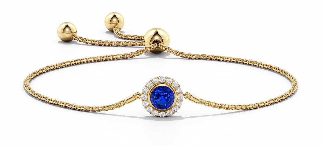 Lab Sapphire Bolo Bracelet With Diamond Halo
