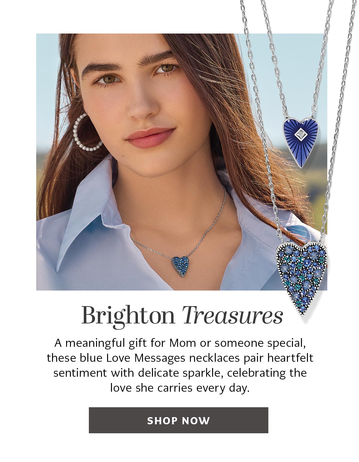 Brighton Treasures - A meaningful gift for Mom or someone special, these blue Love Messages necklaces pair heartfelt sentiment with delicate sparkle, celebrating the love she carries every day. - Shop Now