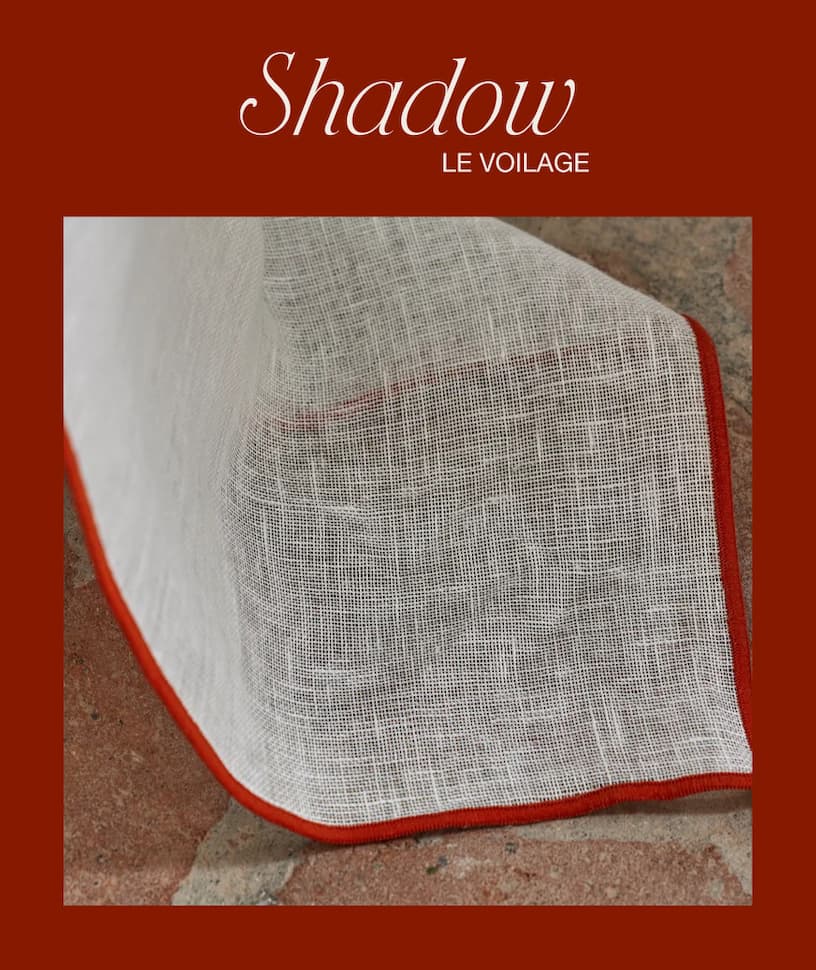 Voilage panneau Shadow blanc et bourdon orange brûlée