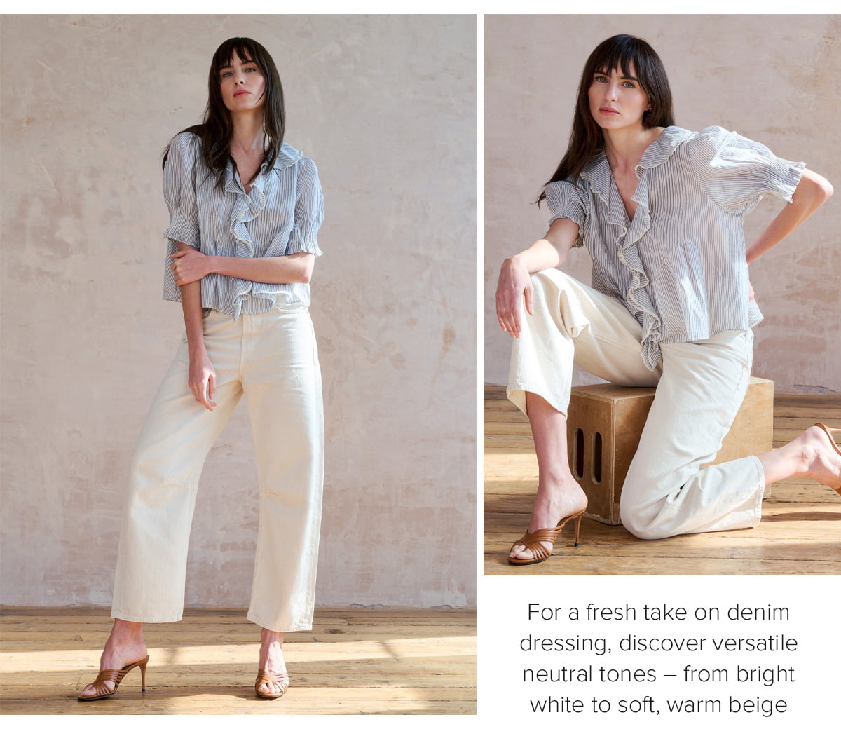 For a fresh take on denim dressing, discover versatile neutral tones – from bright white to soft, warm beige