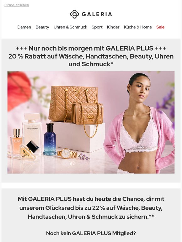 Mit GALERIA PLUS: 20% Rabatt auf Beauty, Wäsche & mehr
