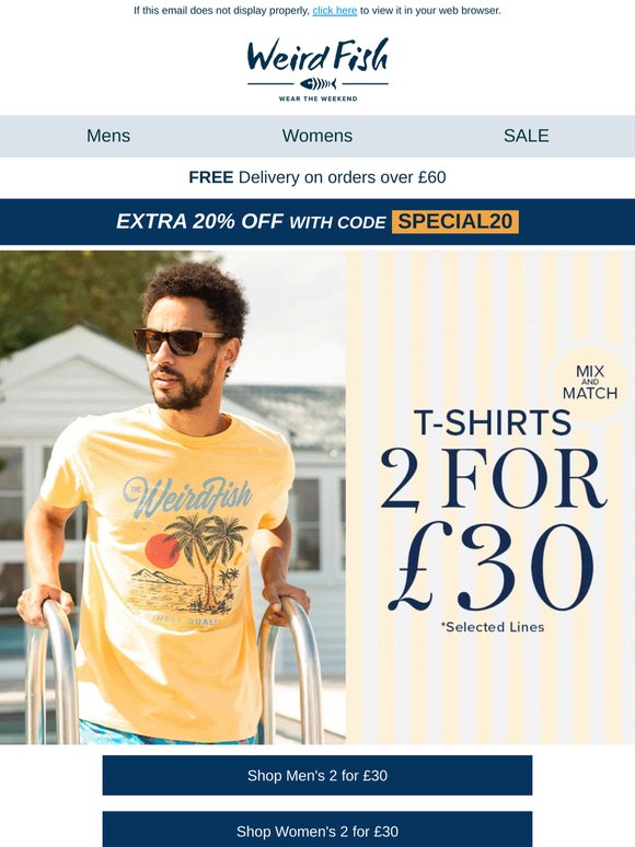 2 for £30 T-shirts | 30% off Selected Dresses