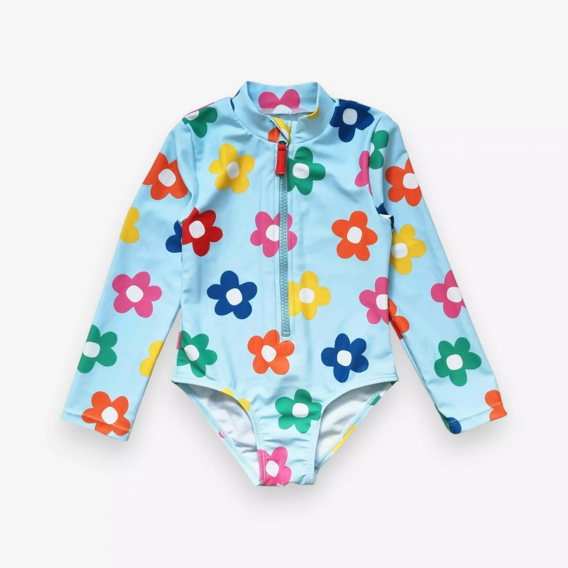 Rainbow Bloom Print Long-Sleeved Kids' Swimsuit
