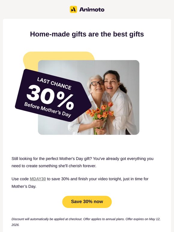 Save 30% and make a video for mom