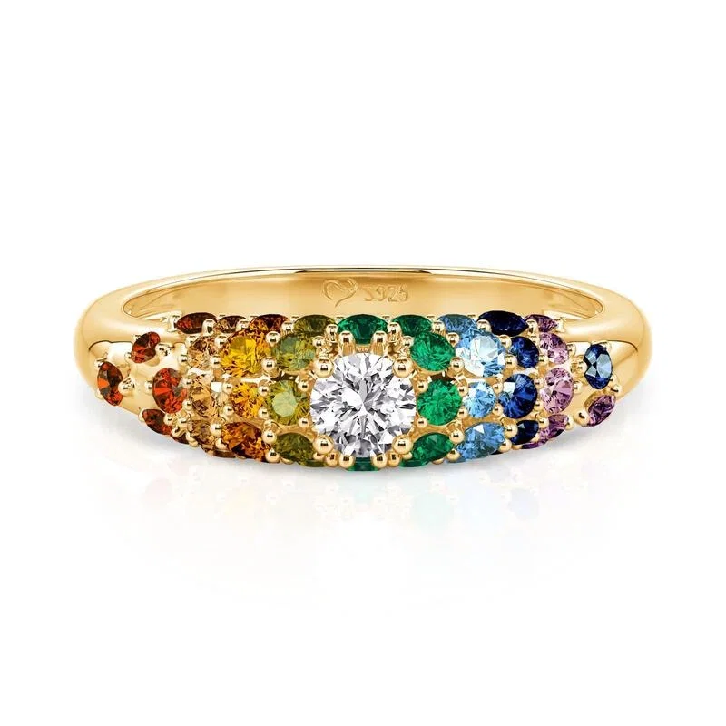 Rainbow Pavé Round Cut Wedding Band for Women