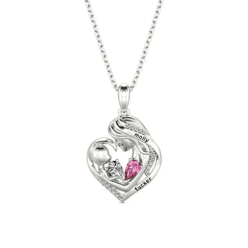 Custom Name Birthstone Mother and Child Necklace