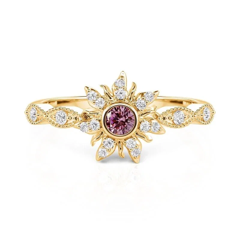 Golden Flower Beaded Edge Ring Sterling Silver