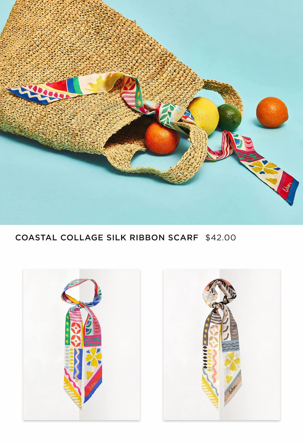Coastal Collage Silk Ribbon Scarf