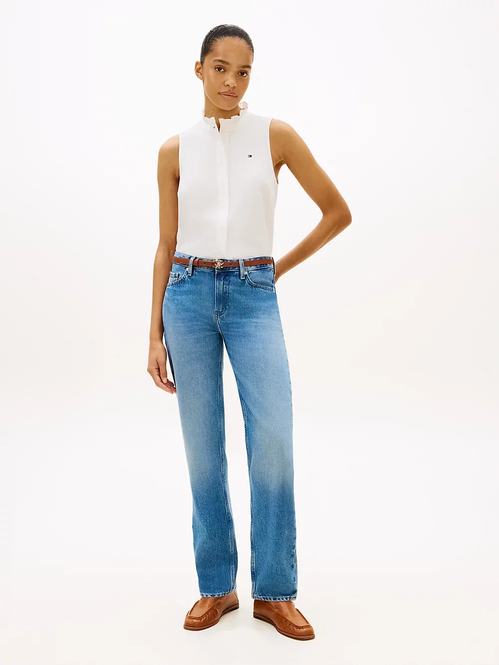 Straight Leg Jeans mit mittelhohem Bund