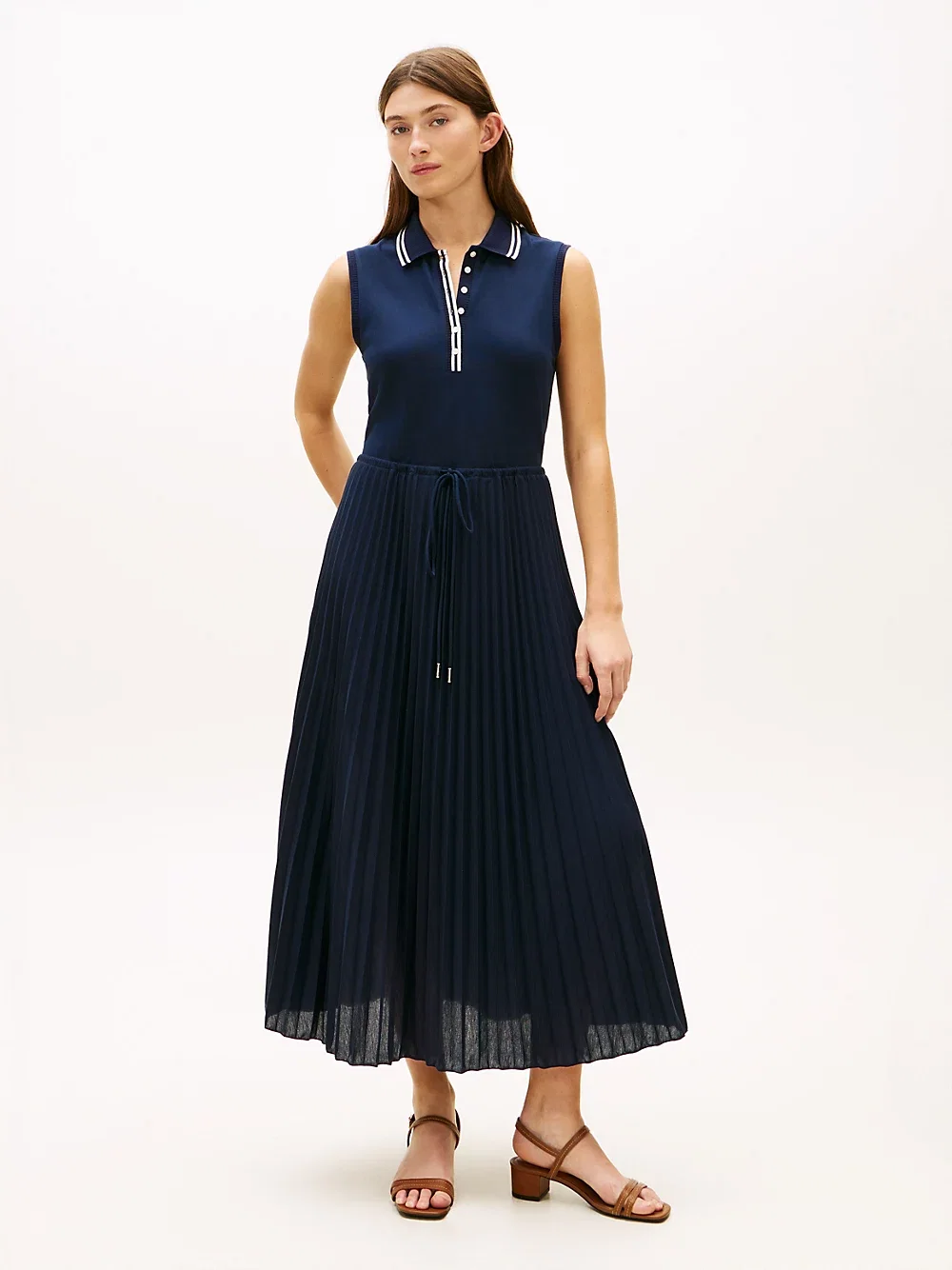 1985 ärmelloses Midi-Polokleid mit Faltenrock