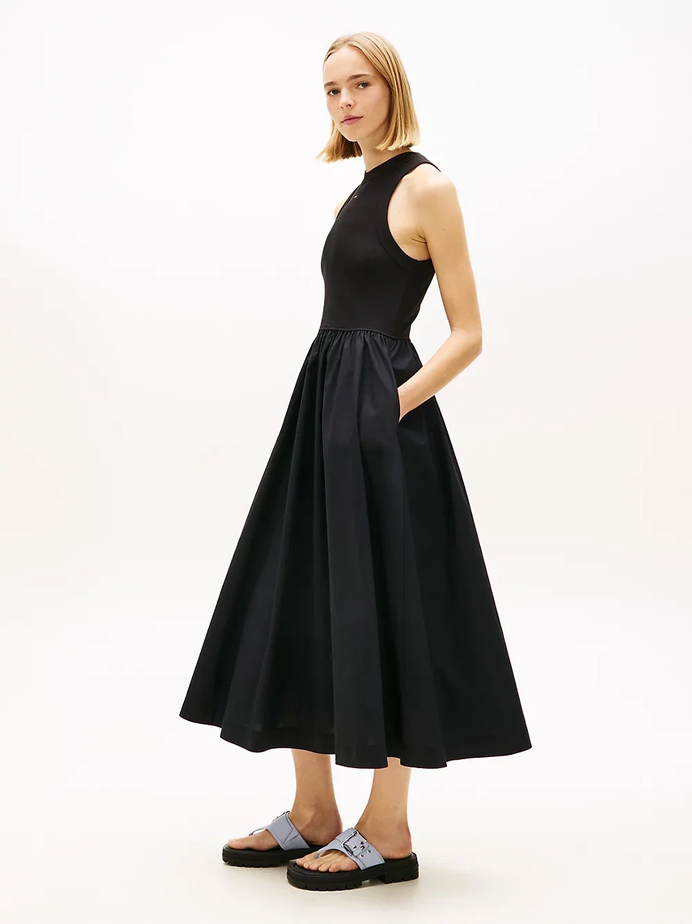 Ärmelloses Slim Fit Popeline-Maxikleid
