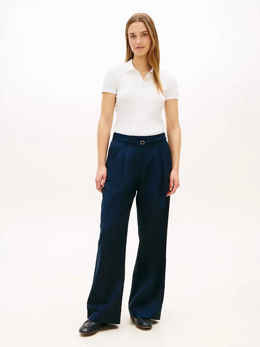 Leinenmix-Hose mit weitem Bein und Gürtel