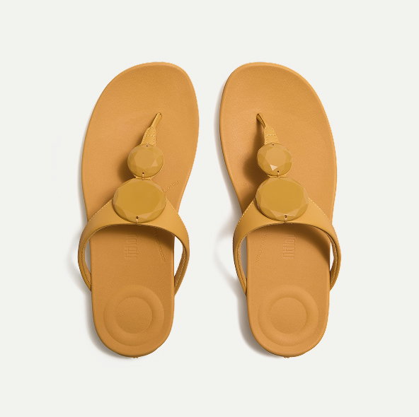 SOLAY Glossy-Disc Toe-Post Sandals Turmeric