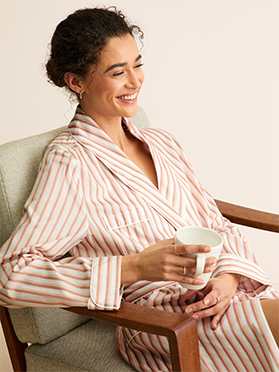 Women's Cotton Dressing Gown in Fawn Stripe