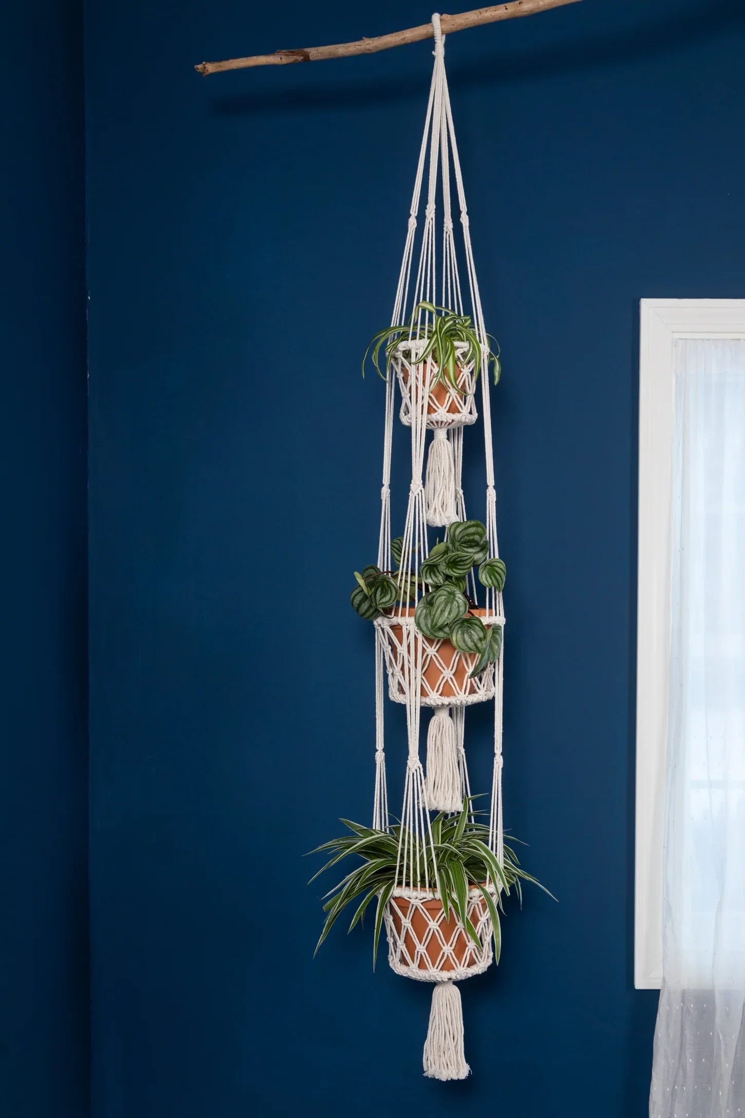 Image of Macrame Tri-Basket Plant Holder
