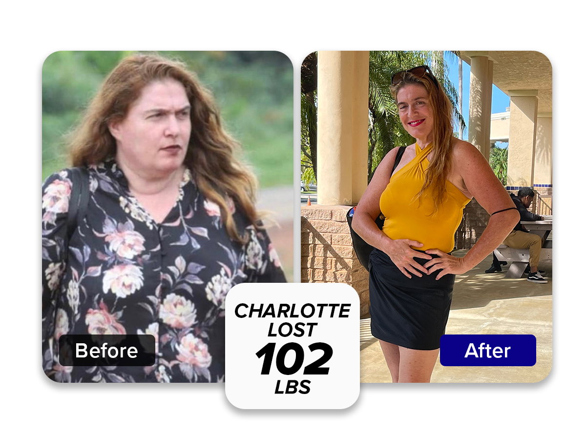before and after Charlotte Lost 102 lbs