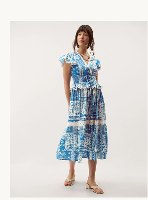 Soleil Print Midi Dress Blue