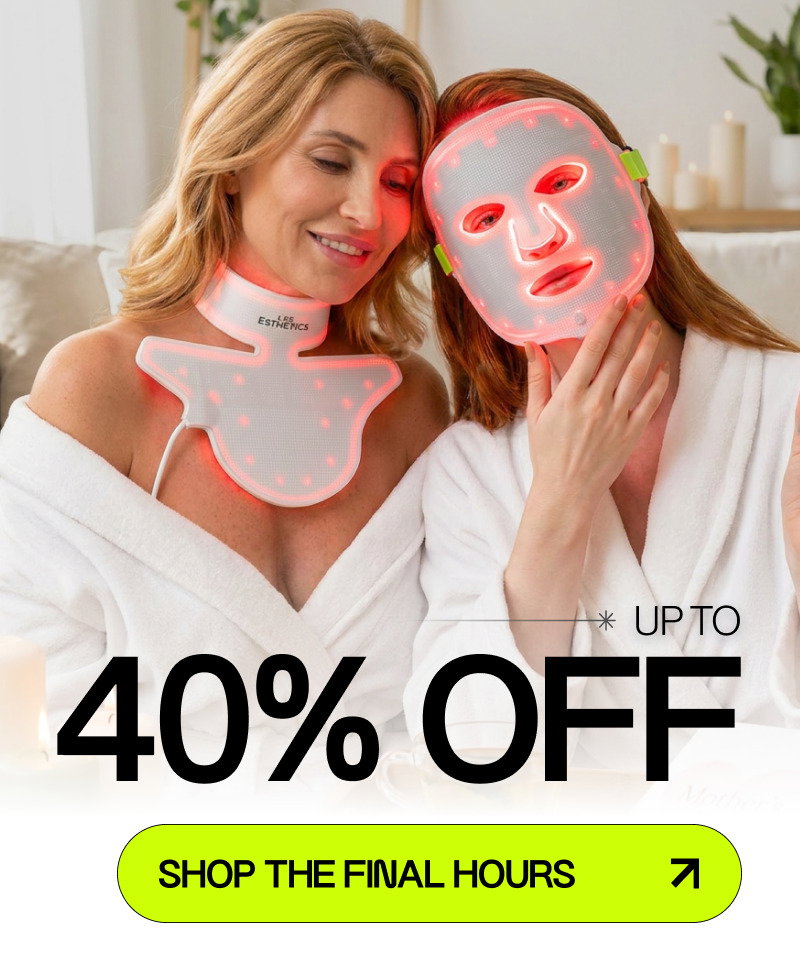 mother wearing collar and daughter wearing mask, text and green button
