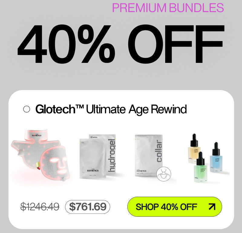 set of products, mask, collar serums and hydrogels, green button